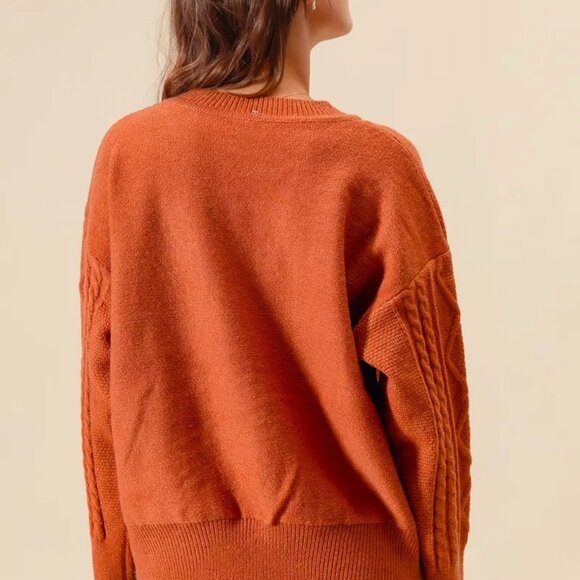 SO ME Embroidered Flower Cable Knitted Sweater - Picture 4 of 5